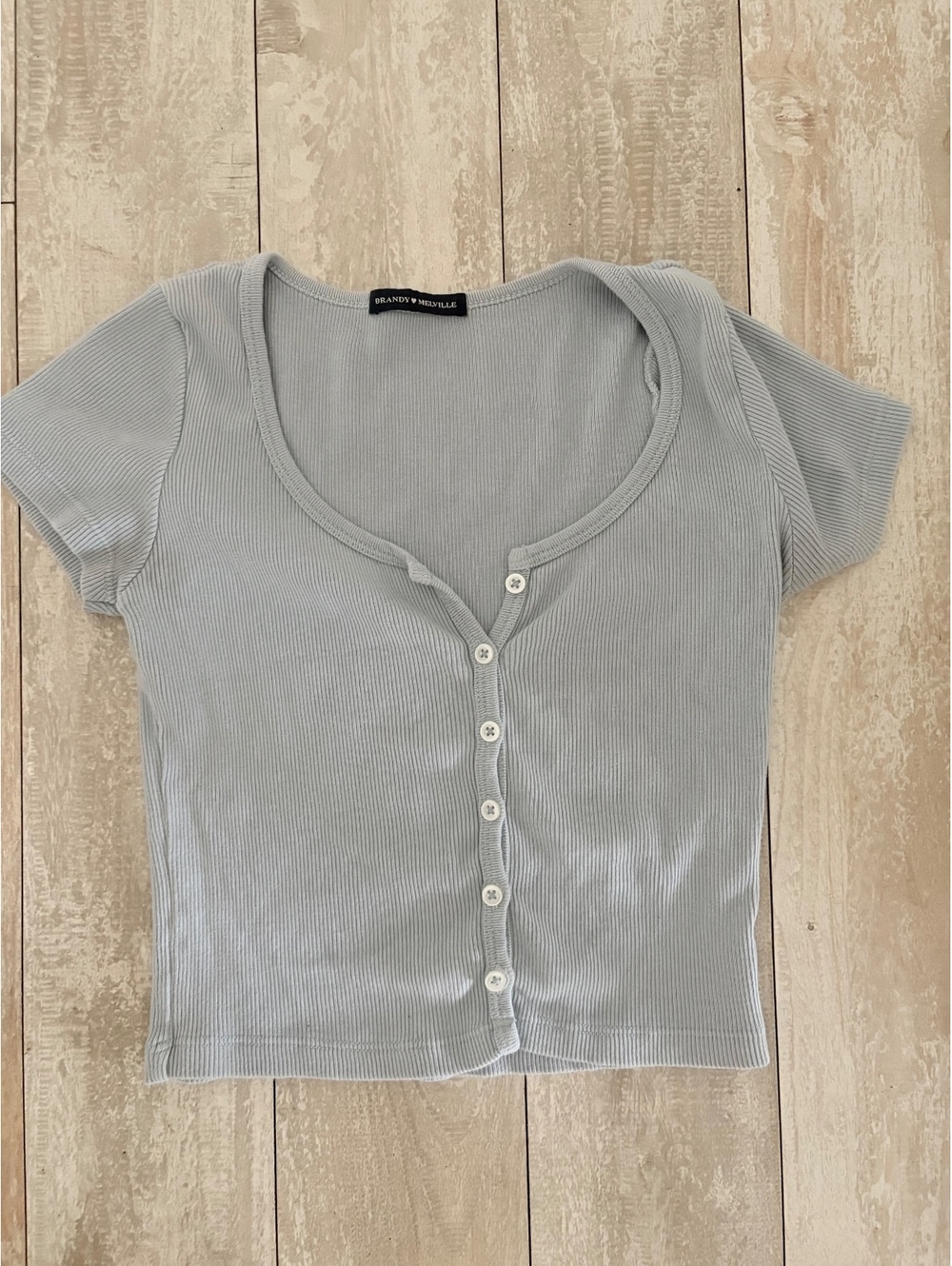 Brandy Melville Light Blue Ribbed Button Front Baby Tee One Size